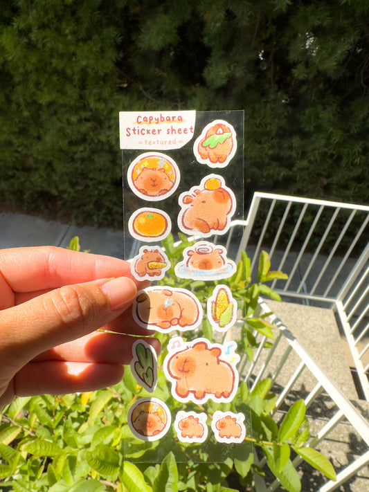 Capybara Mini Sticker Sheet- Textured