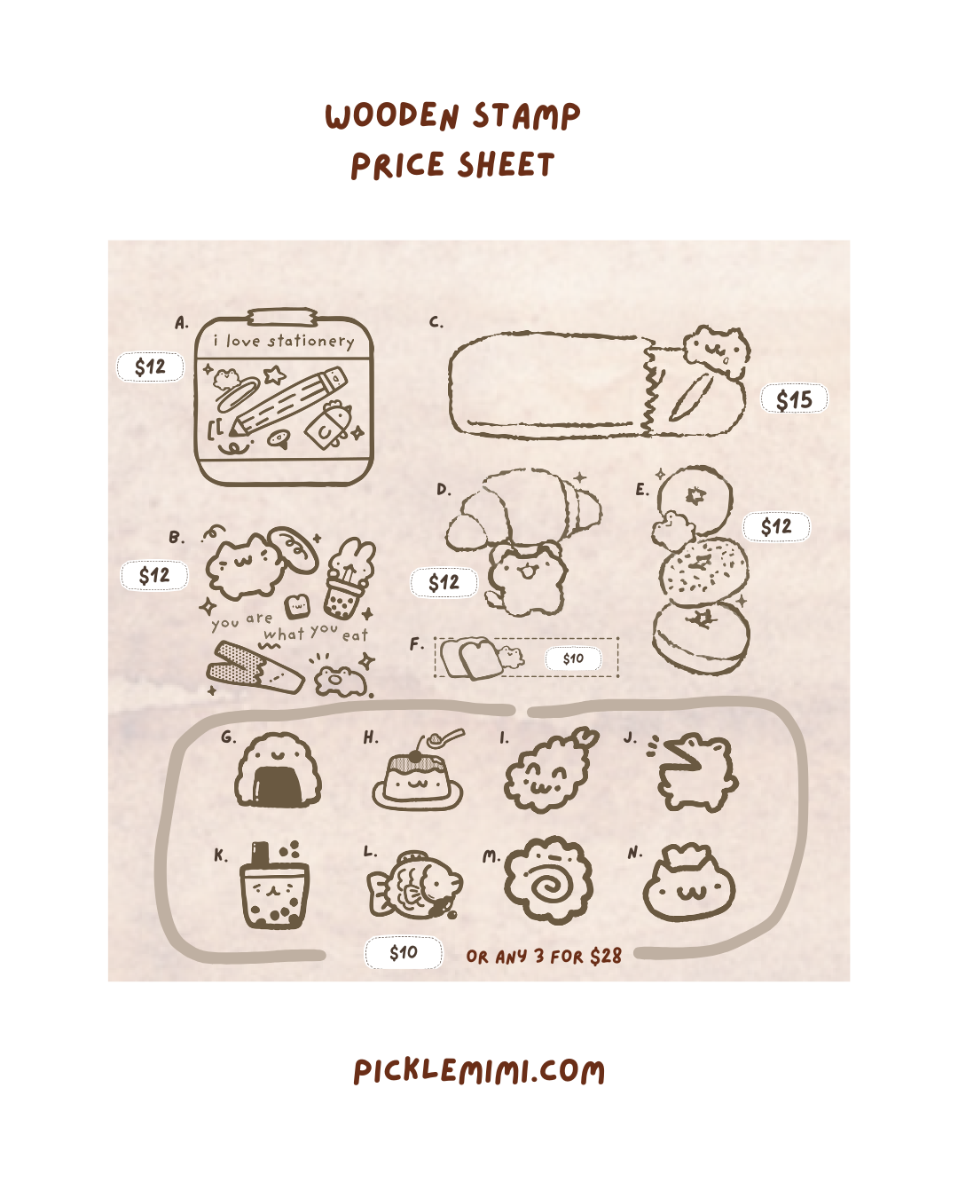 Flan Purin Mini Wooden Rubber Stamp