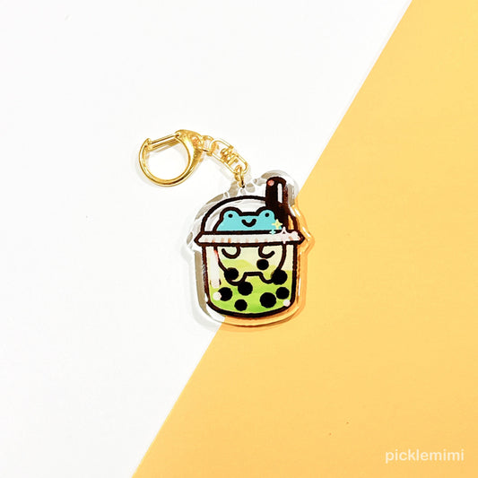 Green Tea Boba Frog Keychain