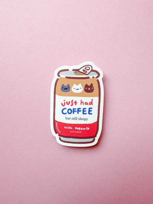 Still Sleepy Coffee Can Cat Drink Vinyl Sticker