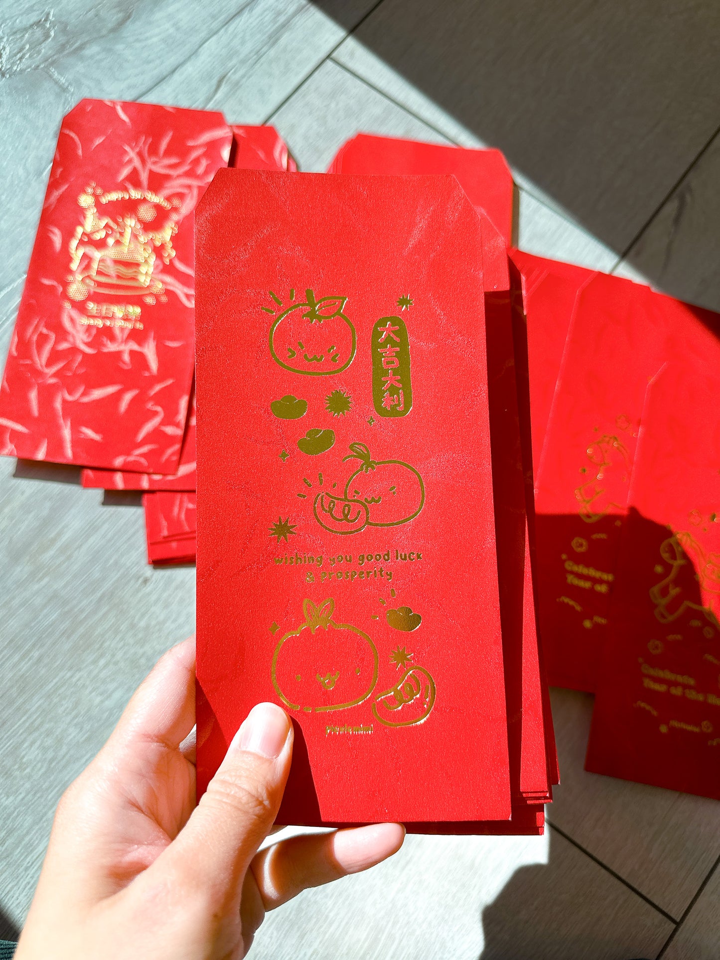 LNY Mandarin Tangerine Gold Foil Red Envelopes Pack