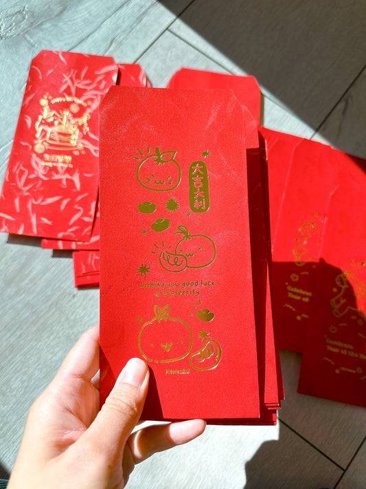 LNY Mandarin Tangerine Gold Foil Red Envelopes Pack