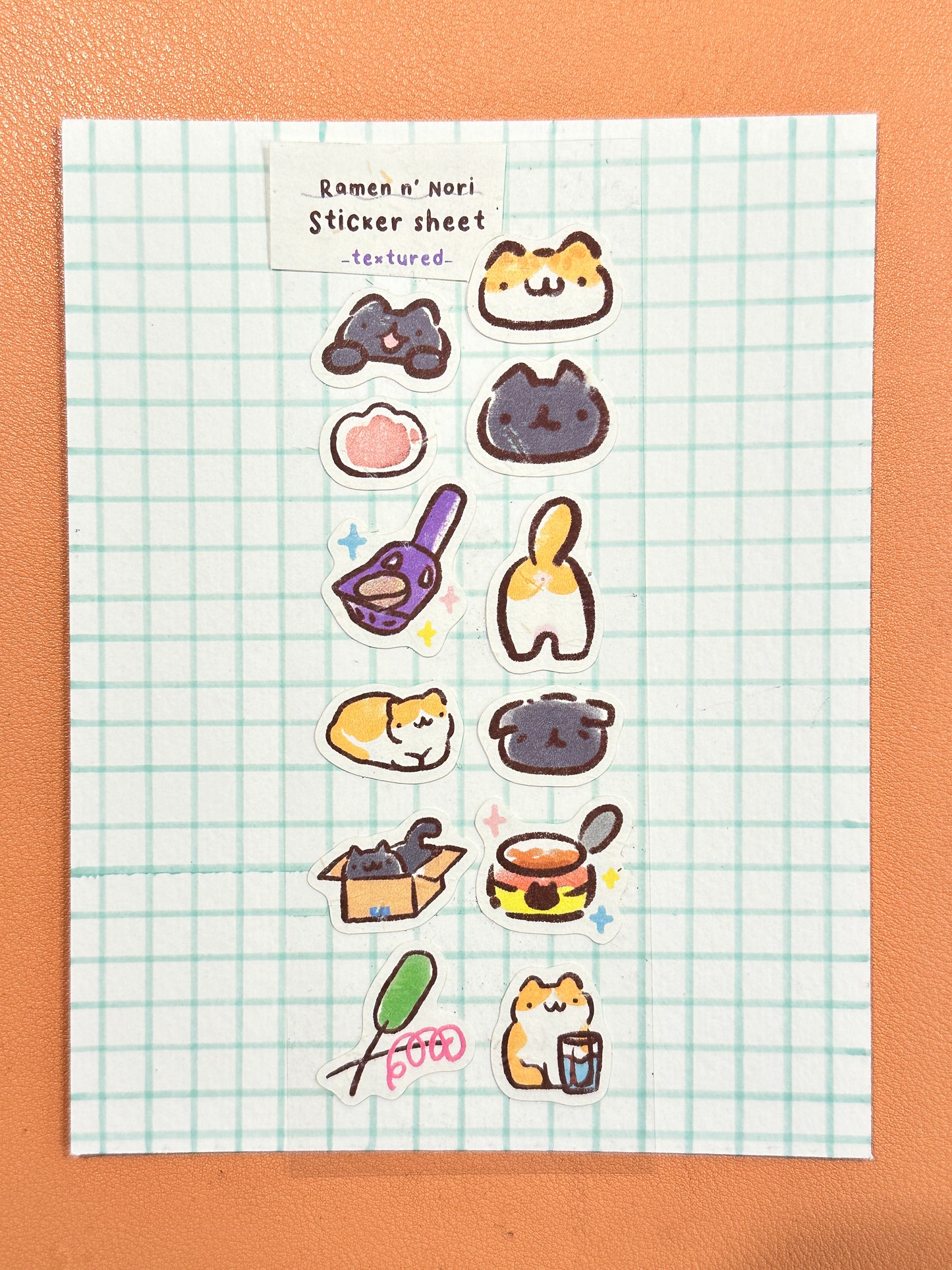 Ramen & Nori Cat Mini Sticker Sheet- Textured