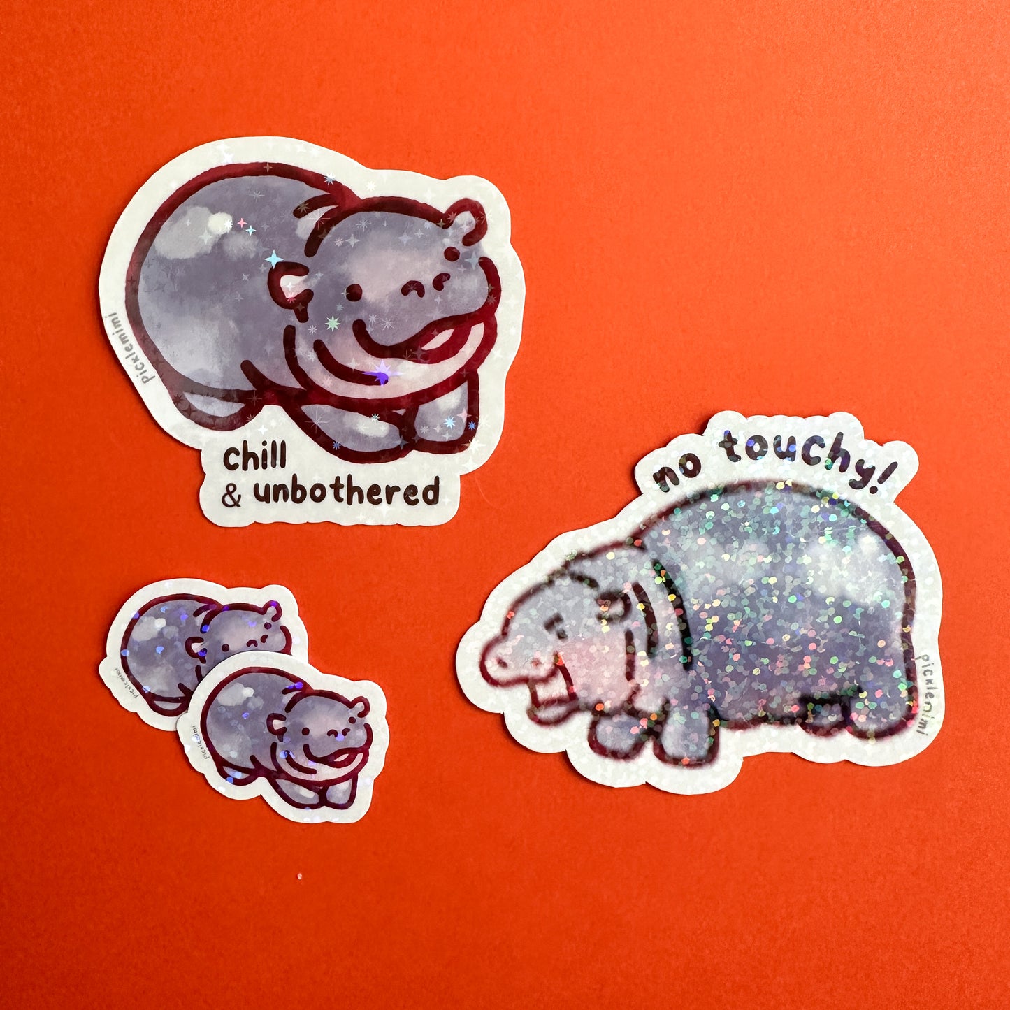 Moo Deng No Touchy Holographic Sticker