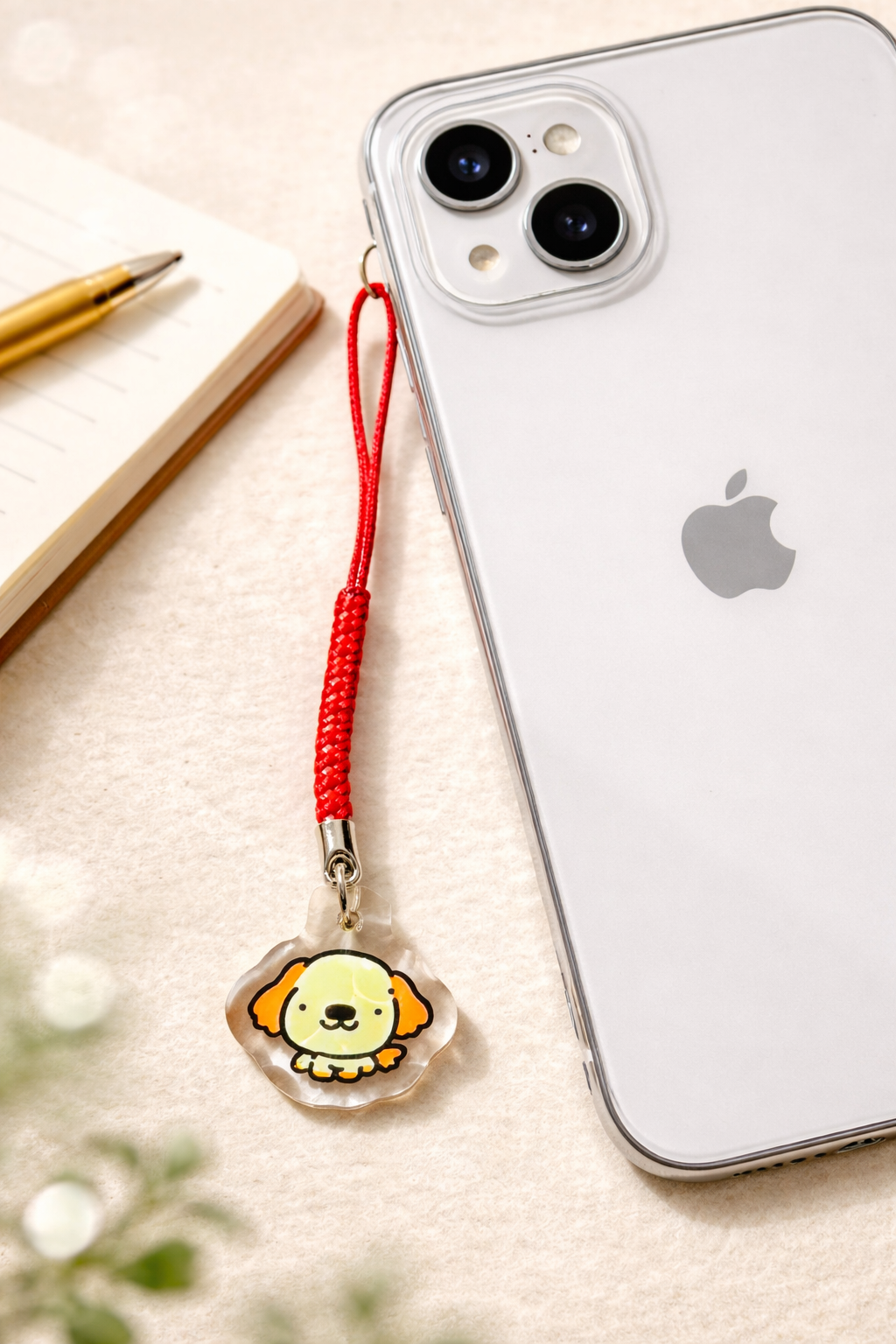 Year of the dog phone charm hooking to cellphone