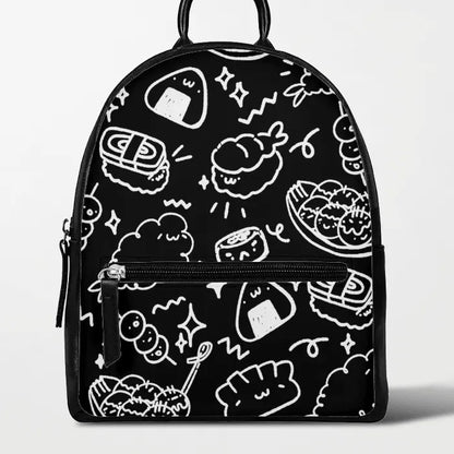 Faux Leather Mini Backpack - Black/ Foodie