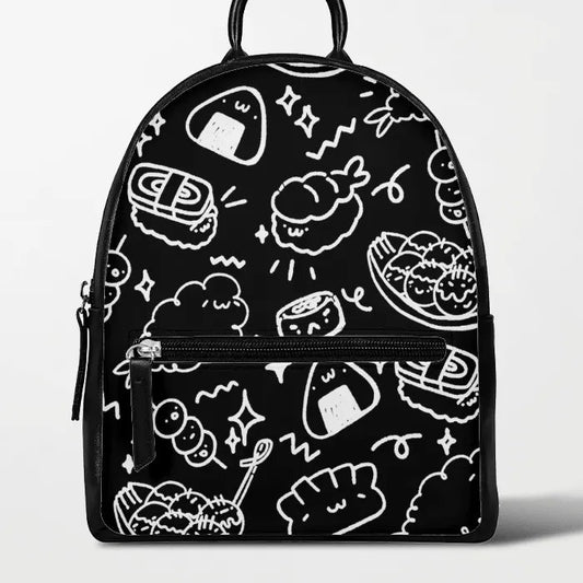 Faux Leather Mini Backpack - Black/ Foodie
