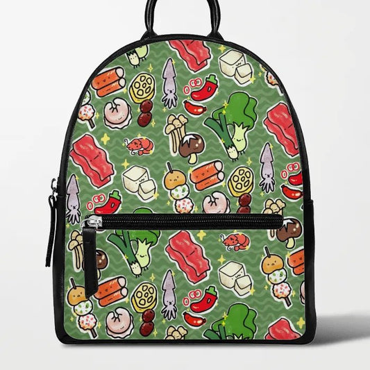 Faux Leather Mini Backpack - Green/Hot Pot
