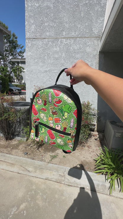 Faux Leather Mini Backpack - Green/Hot Pot