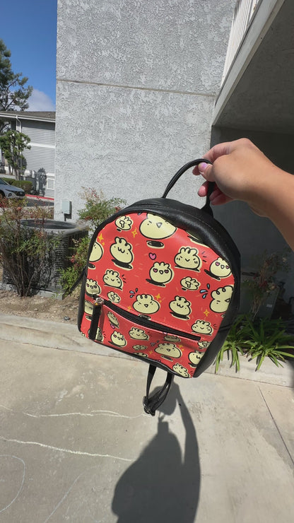 Faux Leather Mini Backpack - Bao/Red
