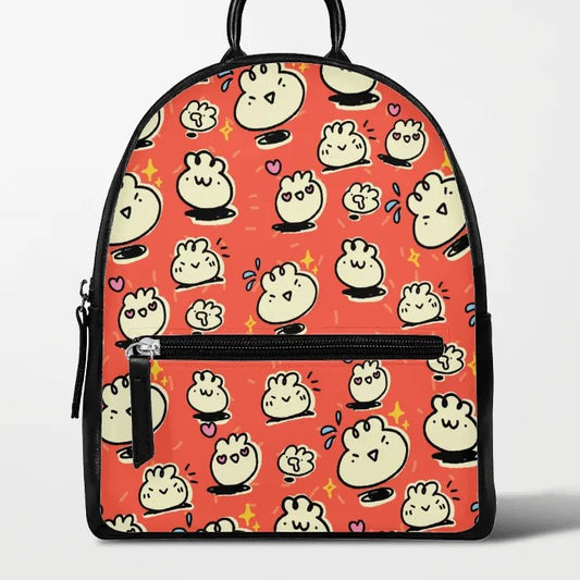Faux Leather Mini Backpack - Bao/Red